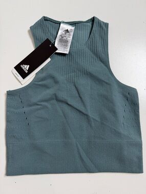 Adidas warpknit crop tank top high neck blue small